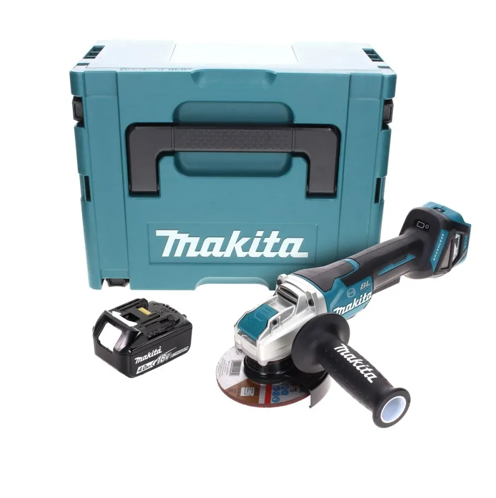 Makita DGA 519 M1J Amoladora angular sin cable 18 V 125 mm Brushless X-Lock + 1x baterí recargable 4,0 Ah + Makpac - sin c...