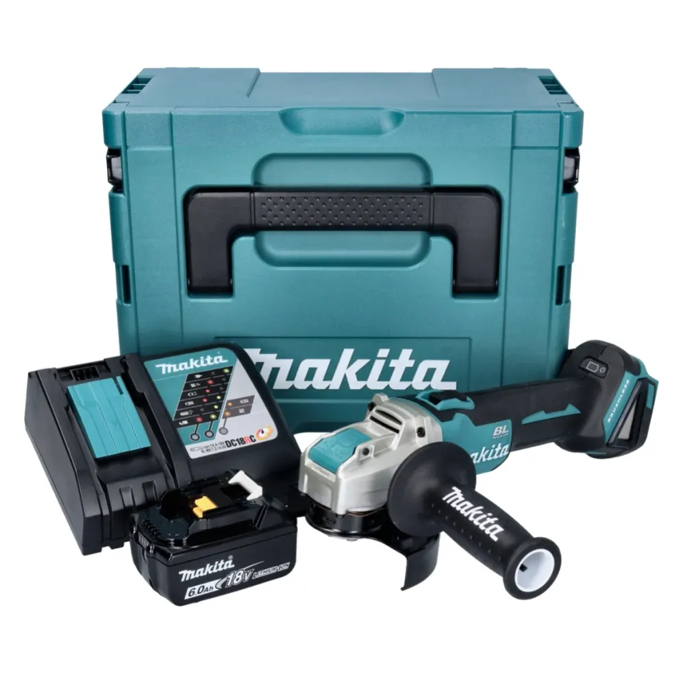 Makita DGA 521 RG1X1J Amoladora angular sin cable 18 V 125 mm X-LOCK Brushless + 1x baterí recargable 6,0 Ah + cargador +...