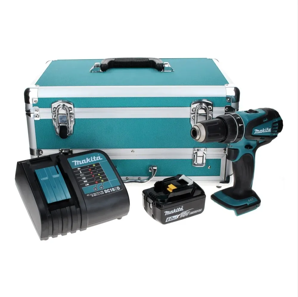 Makita DHP 456 SG1TX taladro percutor inalámbrico 18 V 50 Nm + 1x baterí 6,0 Ah + cargador + juego de brocas 70 piezas + m...
