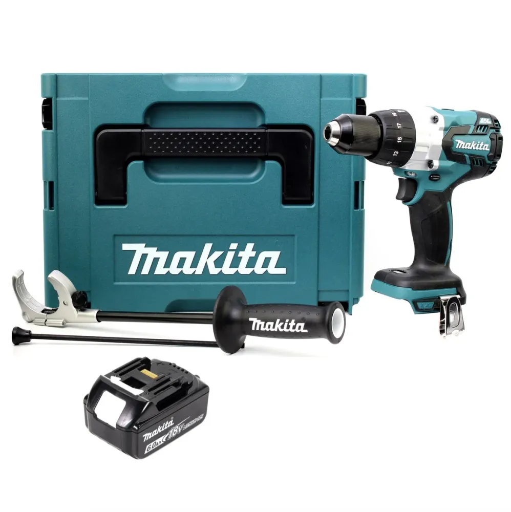 Makita DHP 481 G1J Taladro percutor baterí de 18 V sin escobillas 115 Nm en Makpac + 1 baterí BL1860 de 6,0 Ah sin cargador