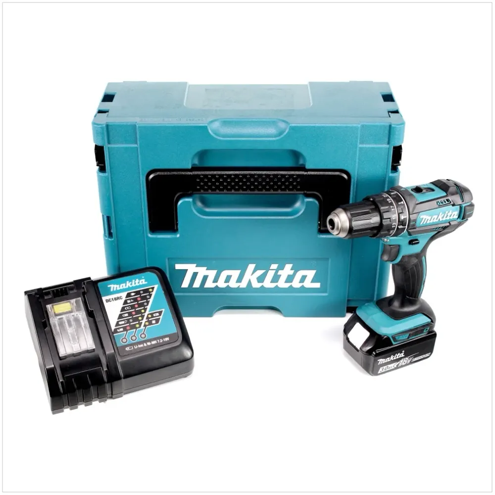 Makita DHP 482 RF1J taladro de impacto sin cable 18V 62Nm + 1x baterí recargable 3.0Ah + cargador en Makpac