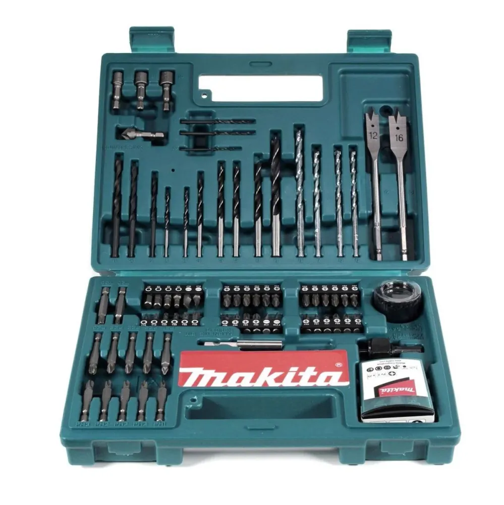 Makita DHP 482 SFK W Taladro percutor inalámbrico 18 V 62 Nm + 1x baterí 3,0 Ah + cargador + juego de brocas de 100 piezas...