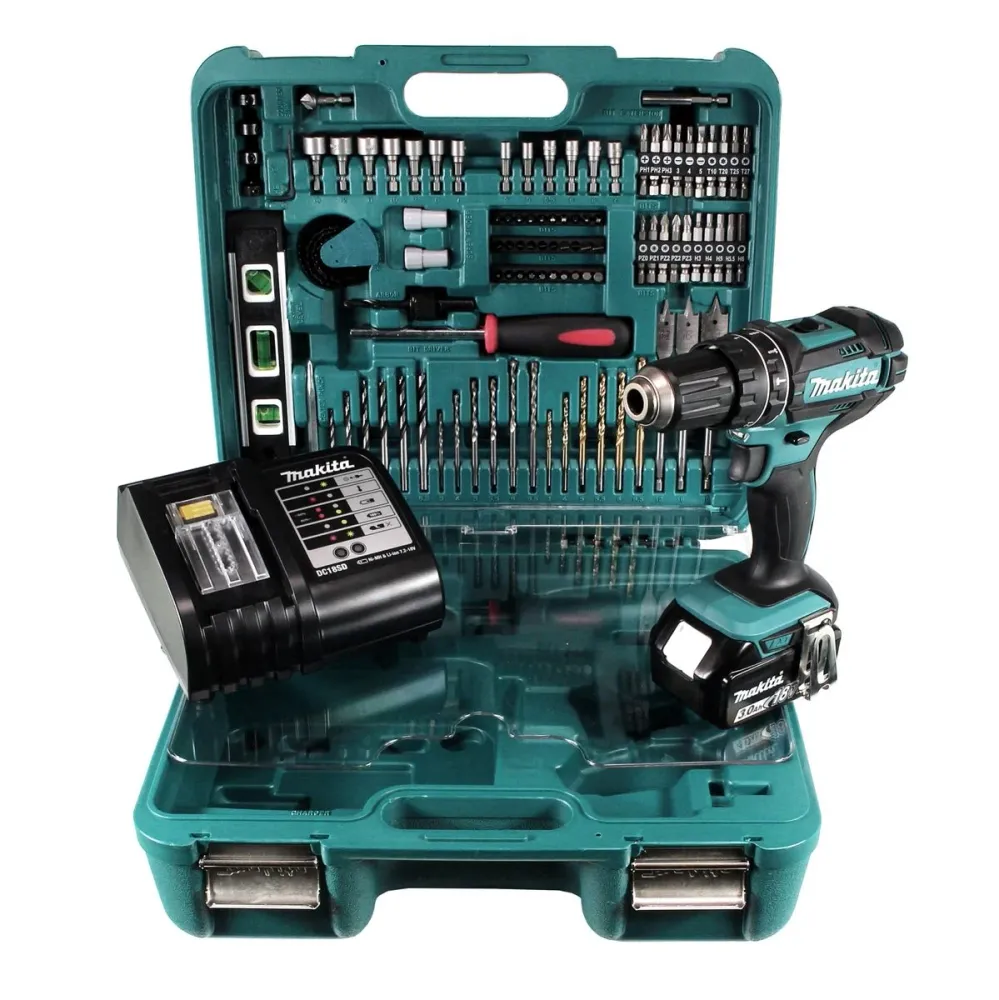 Makita DHP 482 SFTK Taladro combinado de impacto baterí 18V + 1x Baterí 3,0 Ah + Cargador DC18SD + Maletín de transporte c...