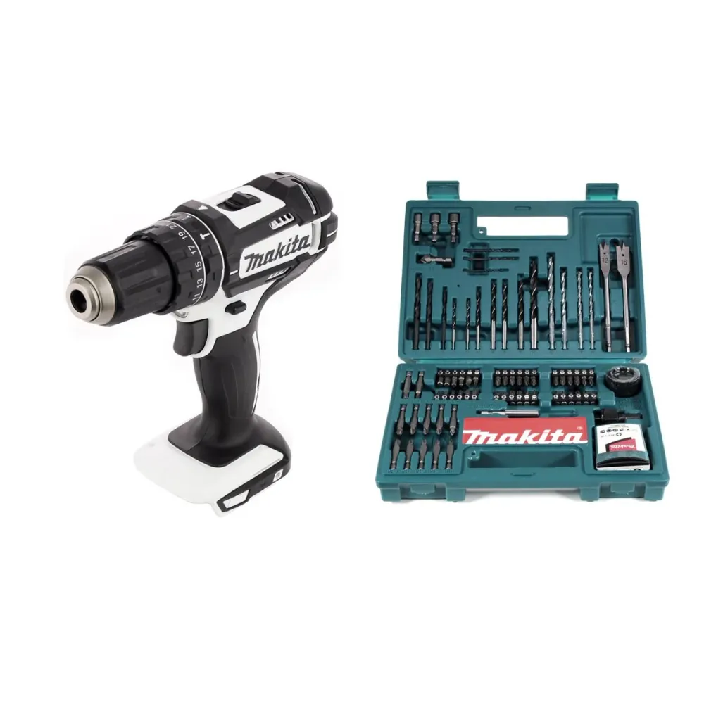 Makita DHP 482 ZW Taladro percutor inalámbrico 18 V 62 Nm solo + juego de broca y broca 100 piezas