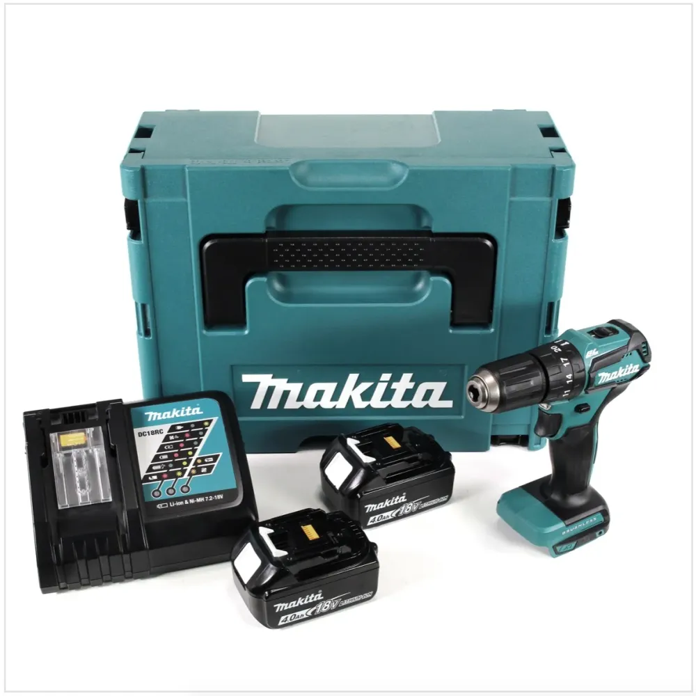 Makita DHP 483 RMJ Taladro percutor baterí 18 V en maletín Makpac 2 + 2x Baterí BL 1840 + Cargador DC 18 RC
