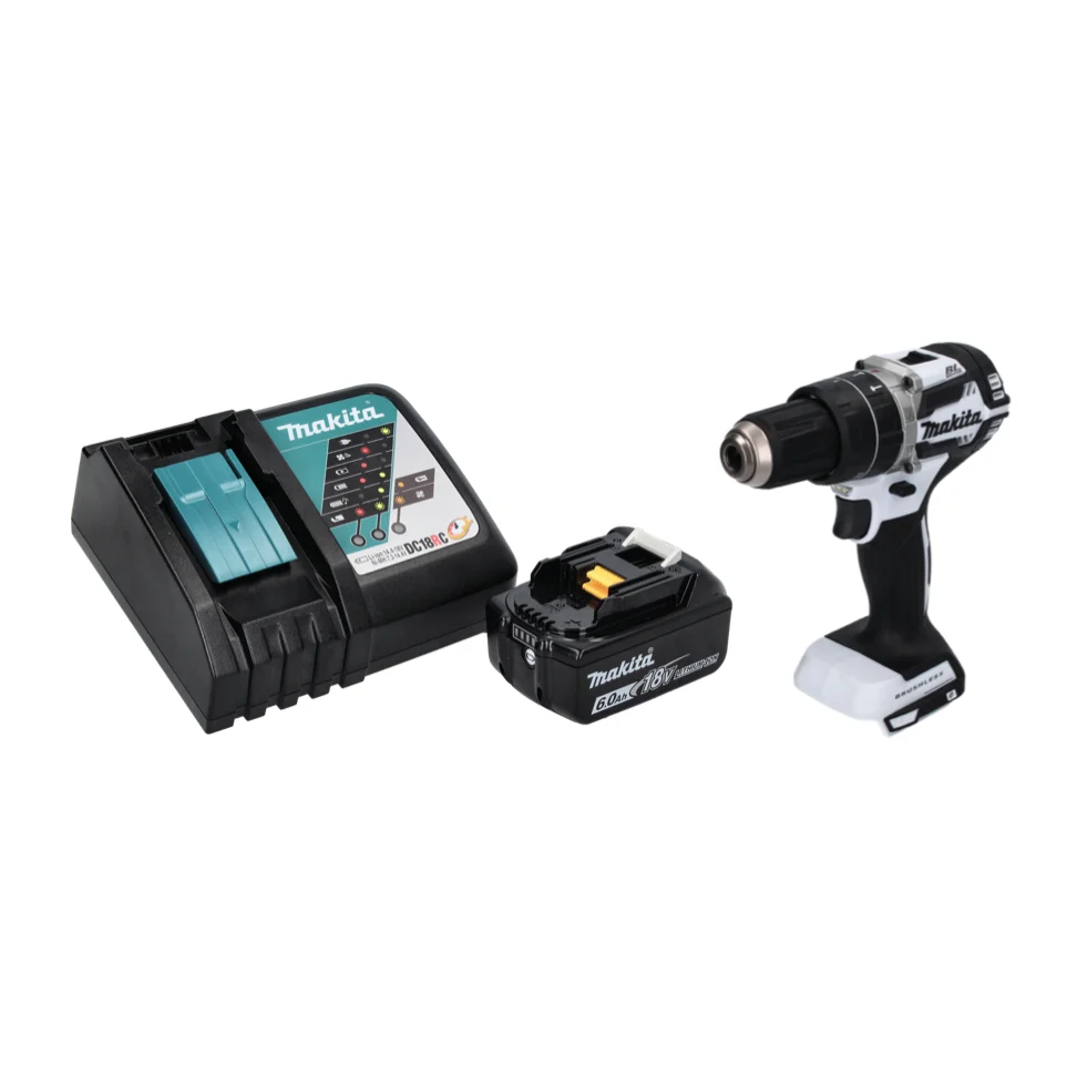 Makita DHP 484 RG1 W taladro percutor inalámbrico 18 V 54 Nm sin escobillas blanco + 1x baterí 6,0 Ah + cargador