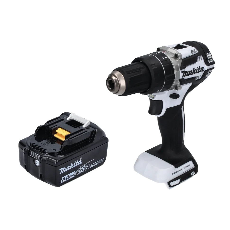 Makita DHP 484 G1 W taladro percutor inalámbrico 18 V 54 Nm sin escobillas blanco + 1x baterí 6,0 Ah - sin cargador