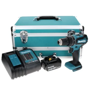Makita DHP 485 SM1TX taladro percutor inalámbrico 18 V 50 Nm sin escobillas + 1x baterí 4,0 Ah + cargador + juego de broca...