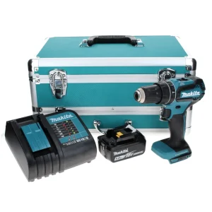Makita DHP 485 ST1TX taladro percutor inalámbrico 18 V 50 Nm sin escobillas + 1x baterí 5,0 Ah + cargador + juego de broca...