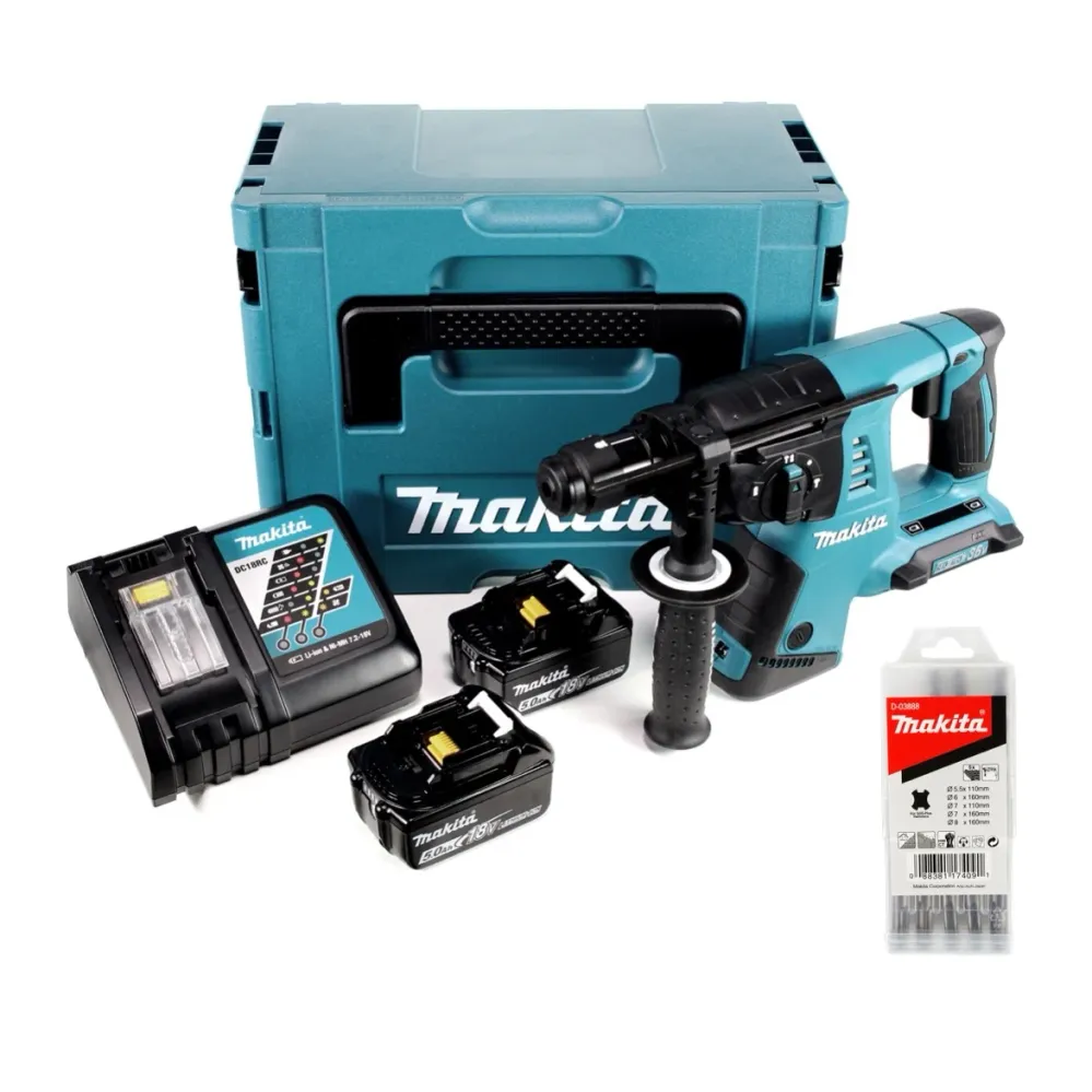 Makita DHR 264 2 x 18 V / 36 V Li-Ion SDS Plus taladro percutor baterí en Makpac 4 con inserto + 2 x baterí BL 1850 B 18 V...
