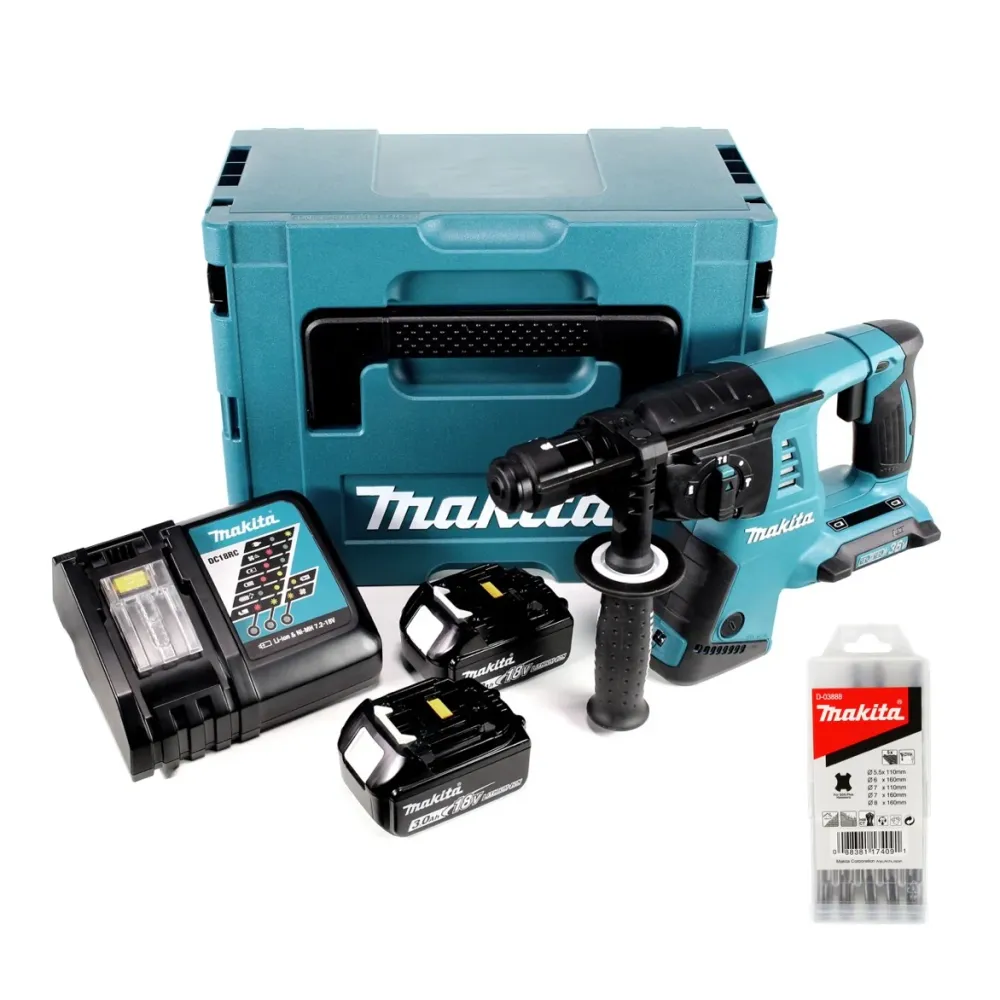 Makita DHR 264 2 x 18 V / 36 V Li-Ion SDS Plus martillo perforador inalámbrico en Makpac 4 con inserto + 2 x baterí de 3,0...