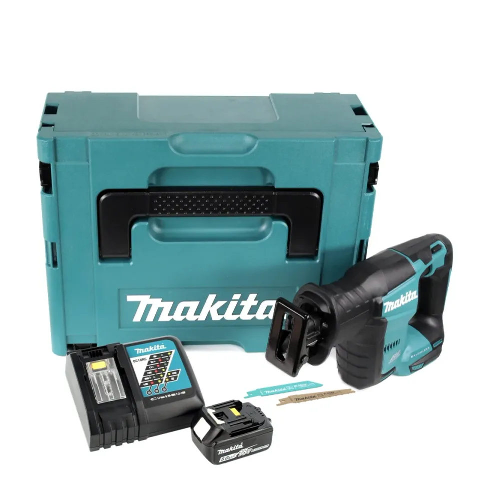 Makita DJR 188 RT1J baterí sierra de sable sin escobillas de 18 V en Makpac + 1x 5.0 Ah baterí + cargador