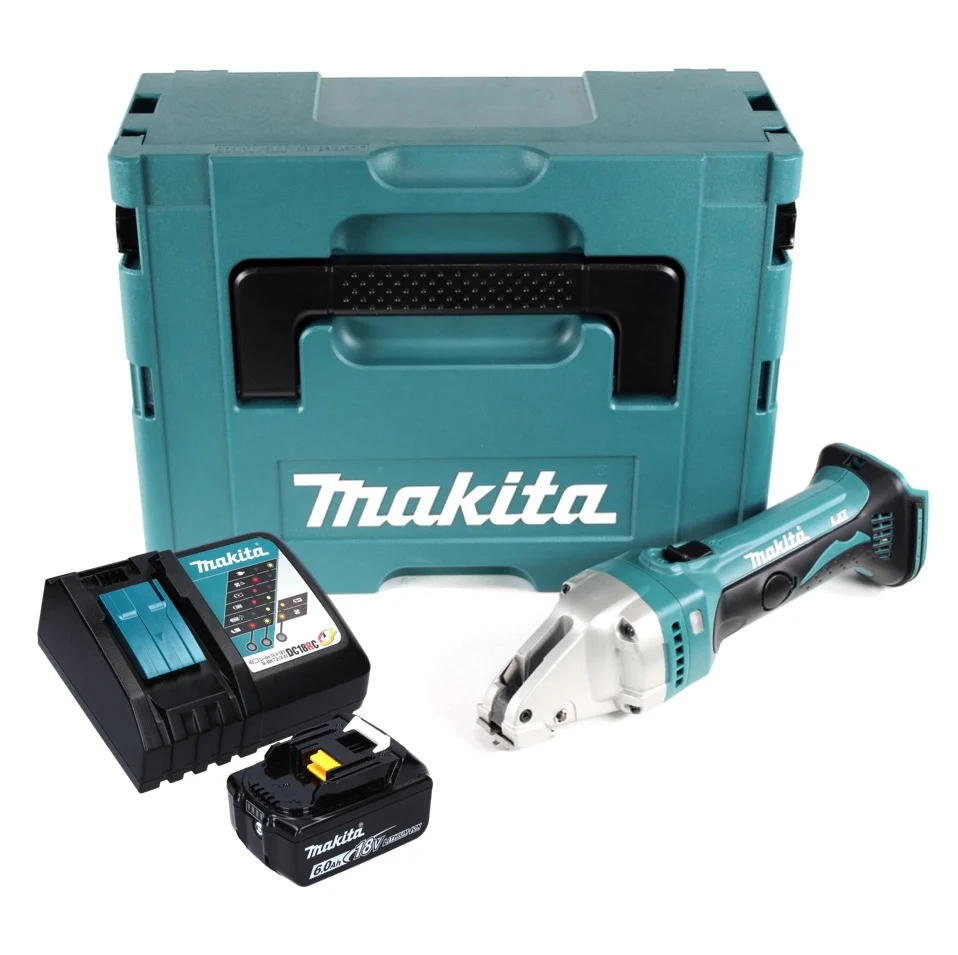 Makita DJS 161 RG1J Tijeras de hojalatero sin cable 18 V 1,6 mm + 1x baterí recargable 6,0 Ah + cargador + Makpac