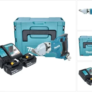 Makita DJS 200 RTJ cizalla de chapa sin cable 18 V 2,0 mm sin escobillas + 2x baterí recargable 5,0 Ah + cargador + Makpac