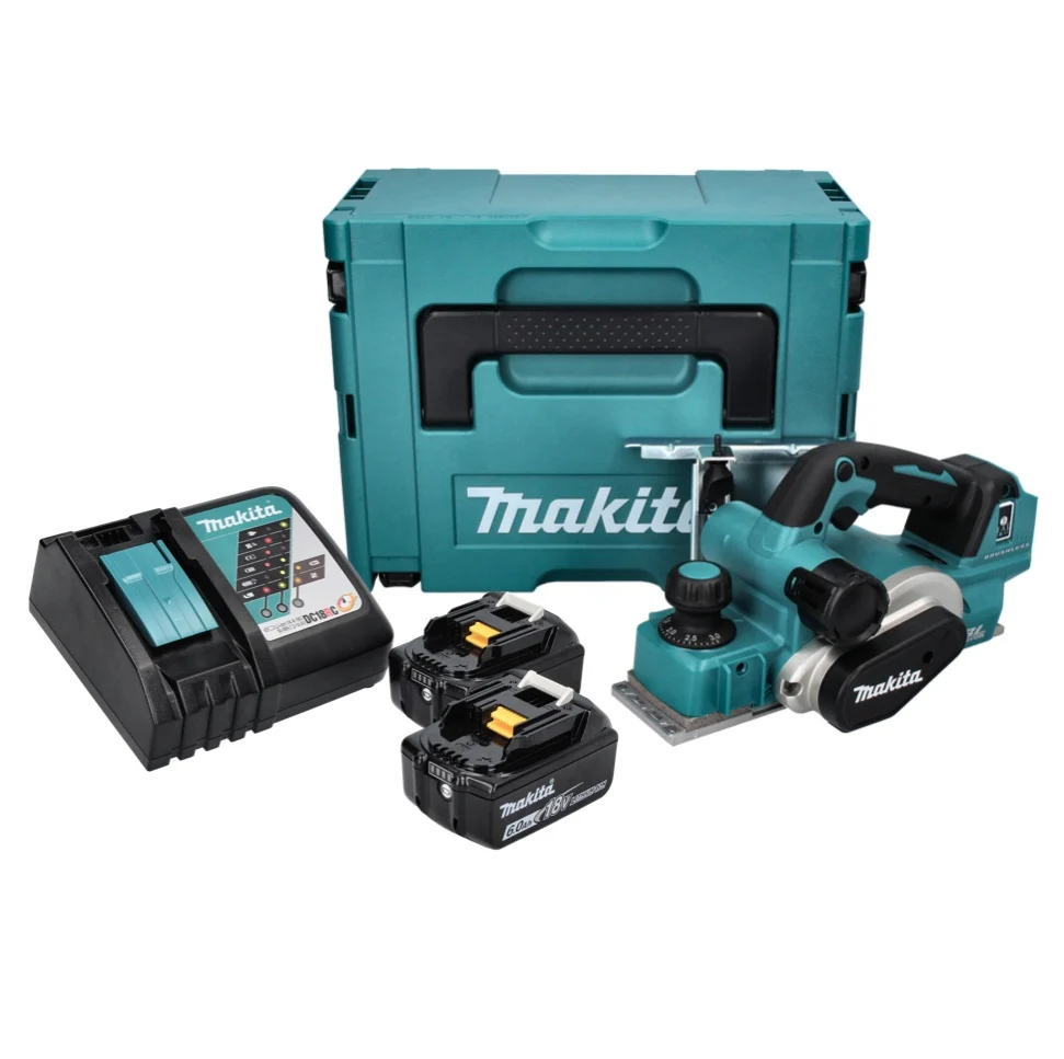Makita DKP 181 RGJ cepillo sin cable 82 mm 18 V sin escobillas + 2x baterí recargable 6,0 Ah + cargador + Makpac
