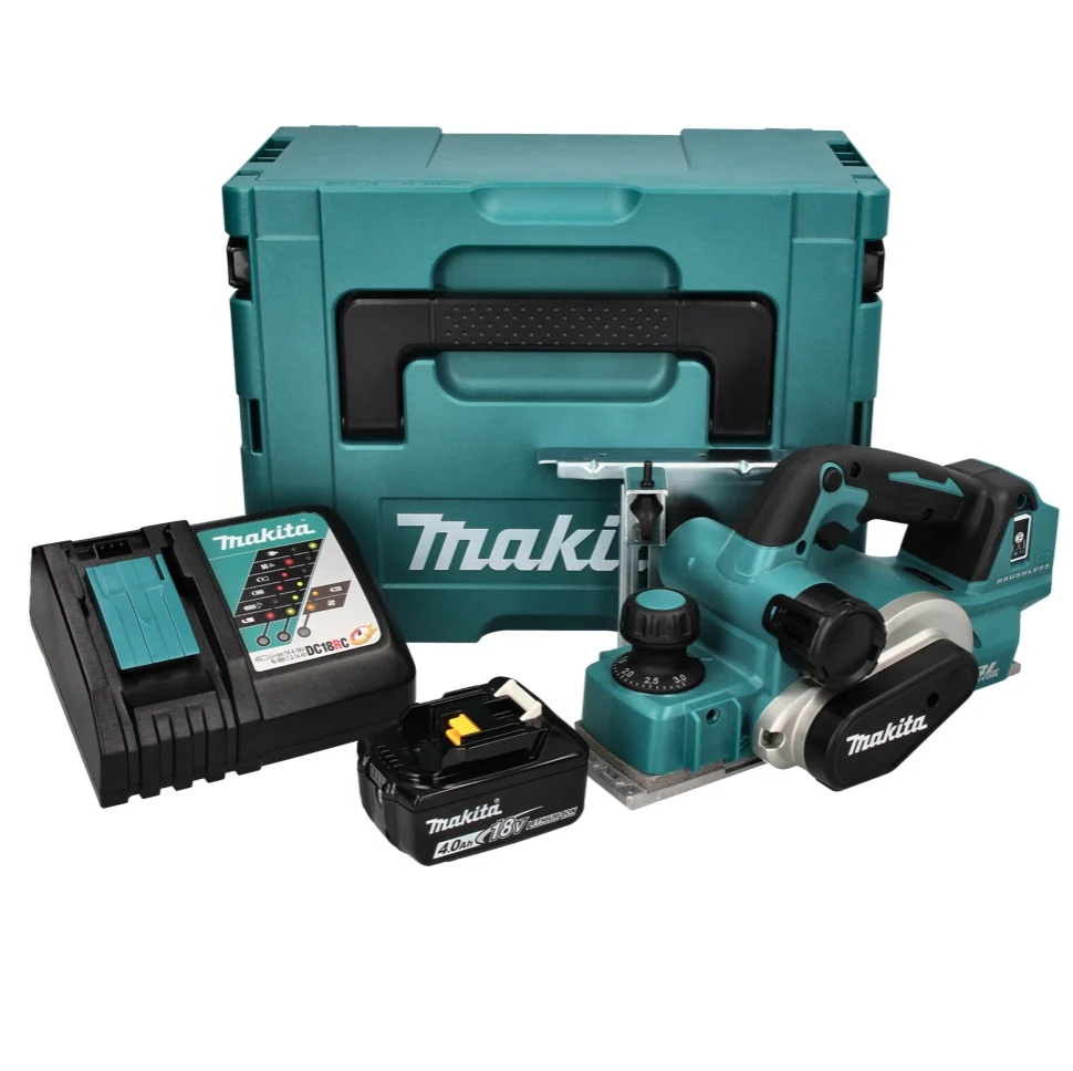Makita DKP 181 RM1J Cepillo sin cable 82 mm 18 V sin escobillas + 1x baterí recargable 4,0 Ah + cargador + Makpac