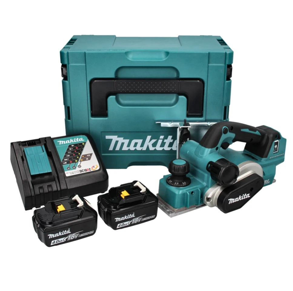 Makita DKP 181 RMJ cepillo sin cable 82 mm 18 V sin escobillas + 2x baterí recargable 4,0 Ah + cargador + Makpac