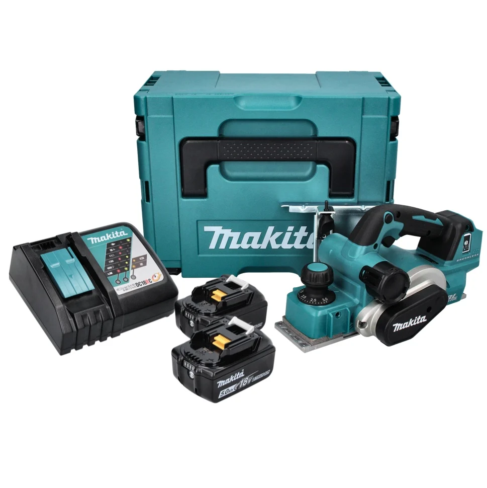 Makita DKP 181 RTJ cepillo sin cable 82 mm 18 V sin escobillas + 2x baterí recargable 5,0 Ah + cargador + Makpac