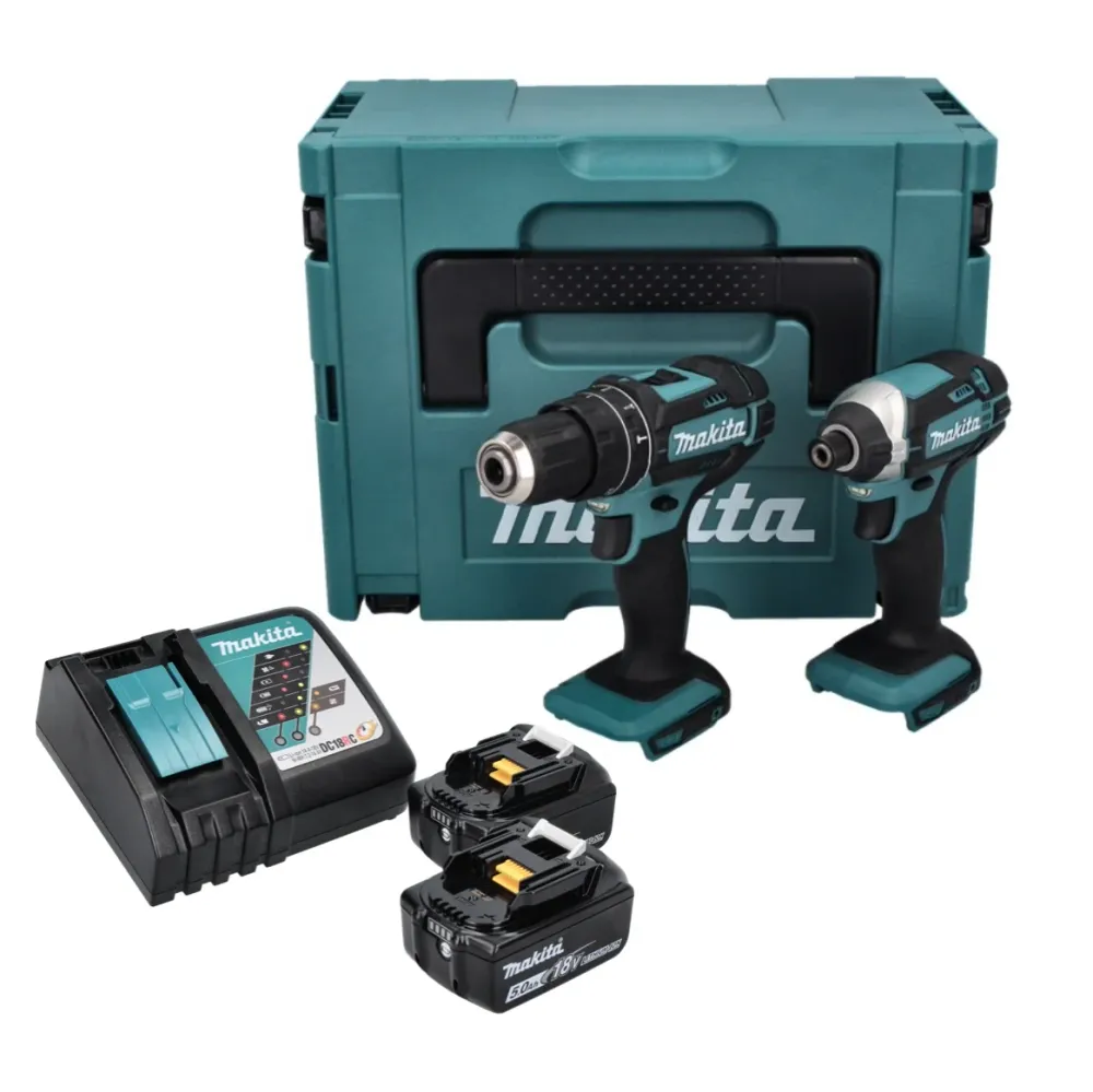Makita DLX 2131 TJ kit combinado sin cable 18 V con DHP 482 62 Nm + DTD 152 165 Nm + 2x baterí recargable 5.0 Ah + cargado...