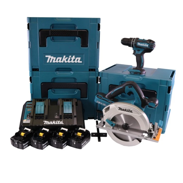 Makita DLX 2140 PMJ kit combinado de baterías 18 V con DHP 482 62 Nm + DHS 710 190 mm + 4x baterías 4.0 Ah + cargador dobl...