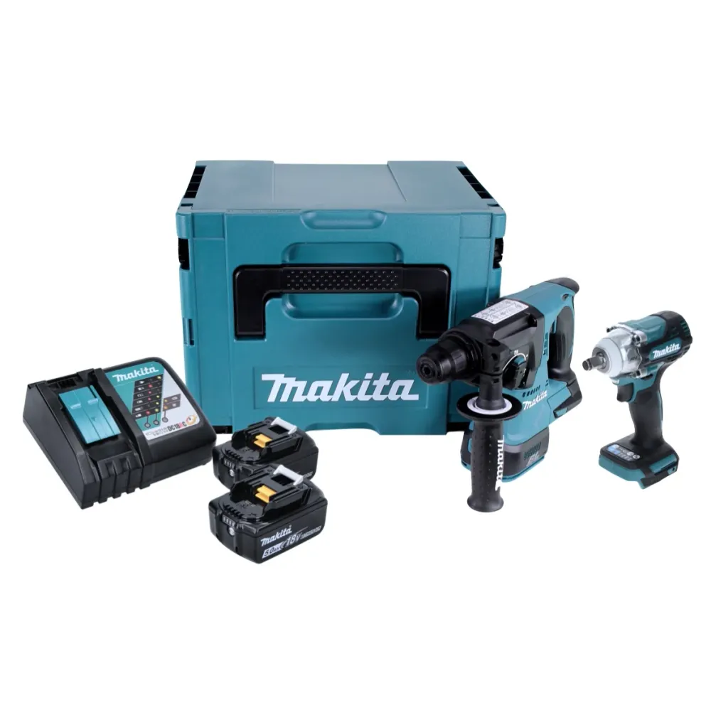 Makita DLX 2372 TJ kit combinado sin cable DHR 242 taladro percutor sin cable + DTW 300 atornillador de impacto sin cable...