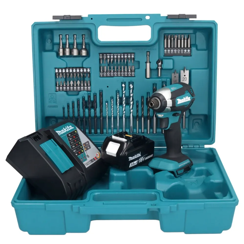 Makita DTD 153 RF1X1 llave de impacto baterí 18 V 170 Nm 1/4" sin escobillas + 1x baterí 3,0 Ah + cargador + set de acceso...