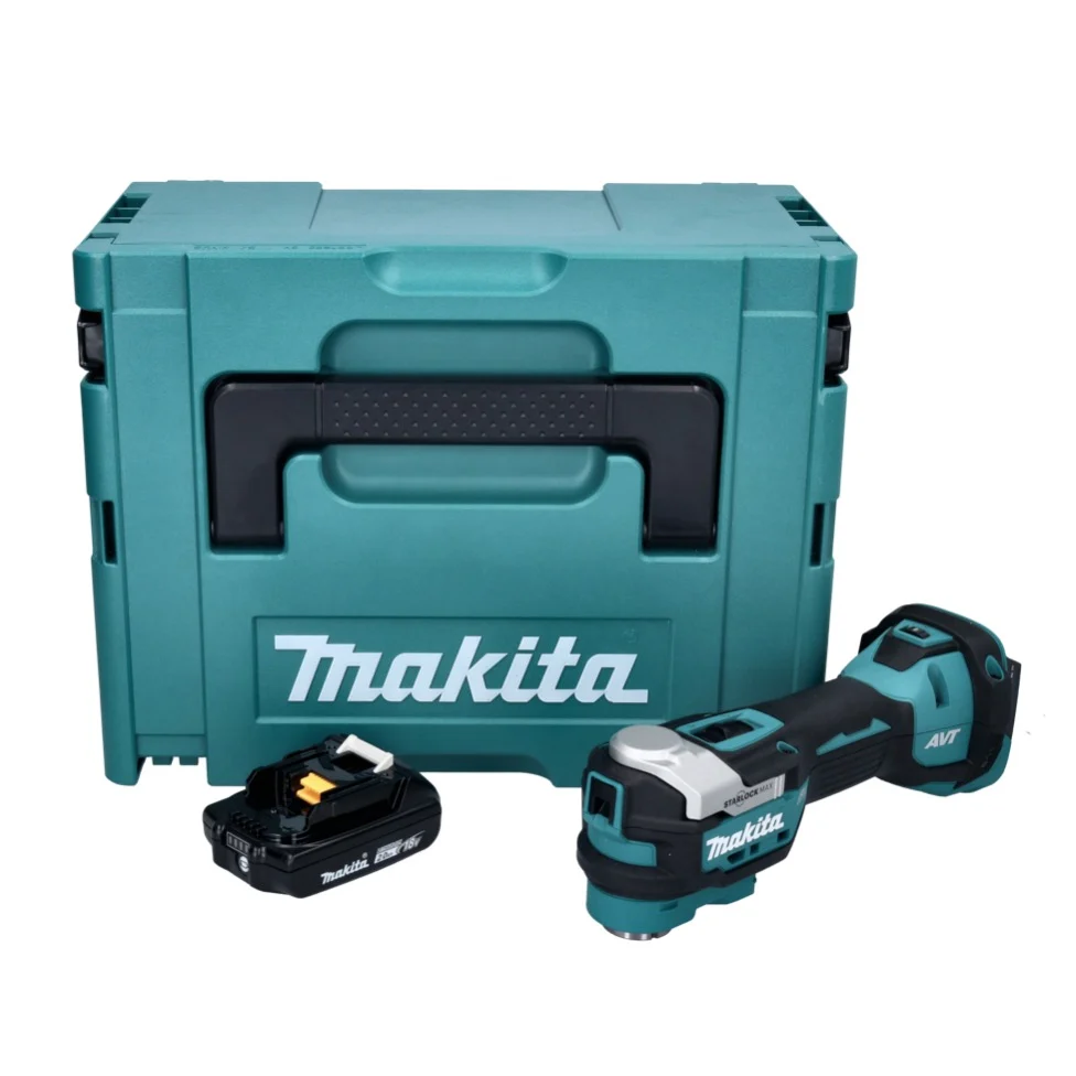 Makita DTM 52 A1J Herramienta multifunción sin cable 18 V Starlock Max Brushless + 1x baterí recargable 2,0 Ah + Makpac -...