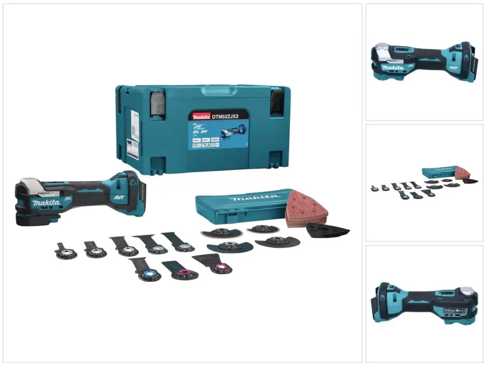 Makita DTM52ZJX2 Starlock Max sin escobillas 18V Herramienta multifunción sin cable + Makpac Set + Juego de accesorios, 43...