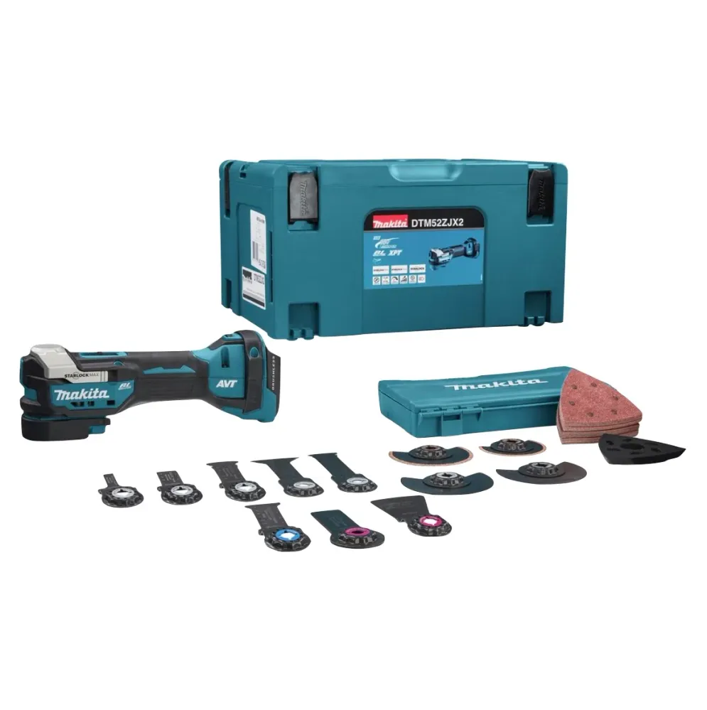 Makita DTM52ZJX2 Starlock Max sin escobillas 18V Herramienta multifunción sin cable + Makpac Set + Juego de accesorios, 43...