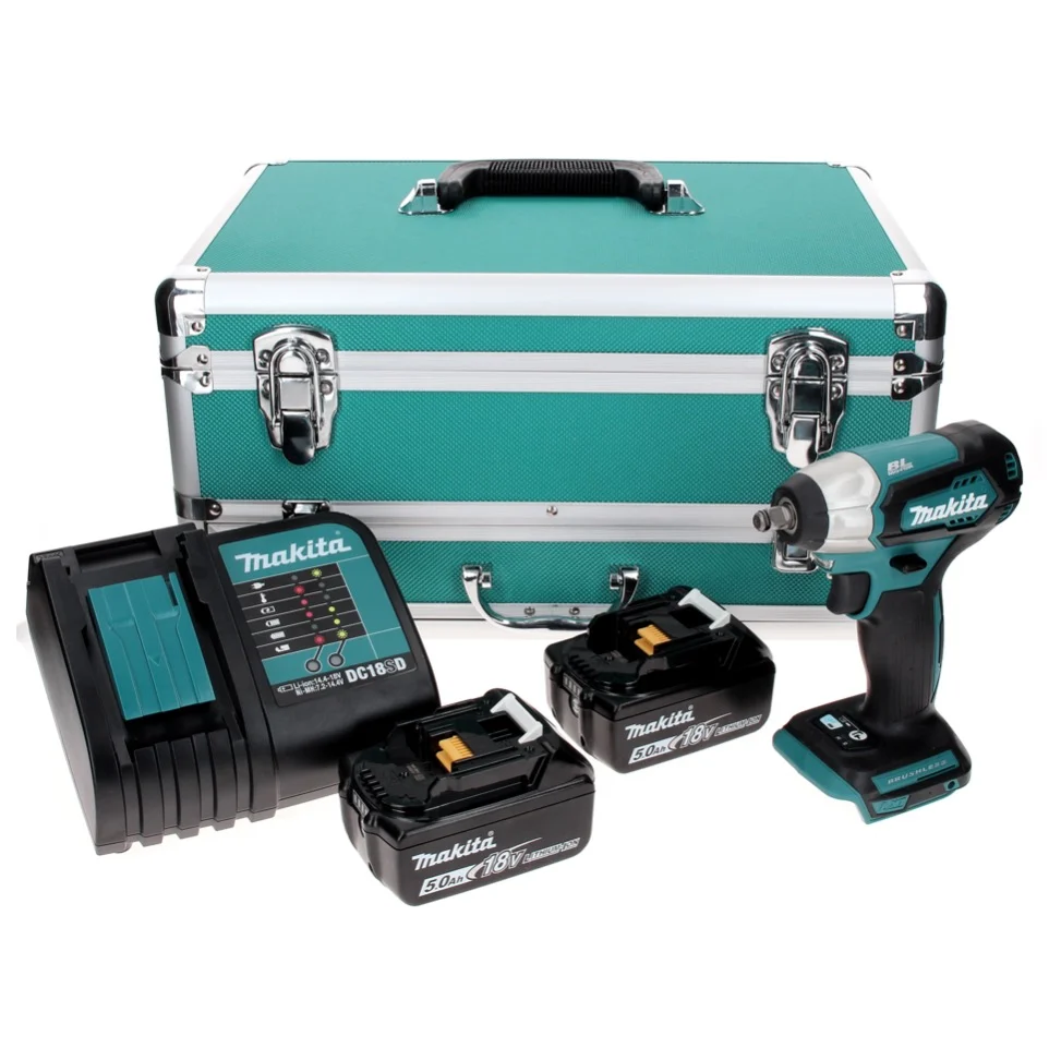 Makita DTW 180 STTX llave de impacto baterí 18 V 180 Nm 3/8" sin escobillas + 2x baterías 5,0 Ah + cargador + juego de bro...