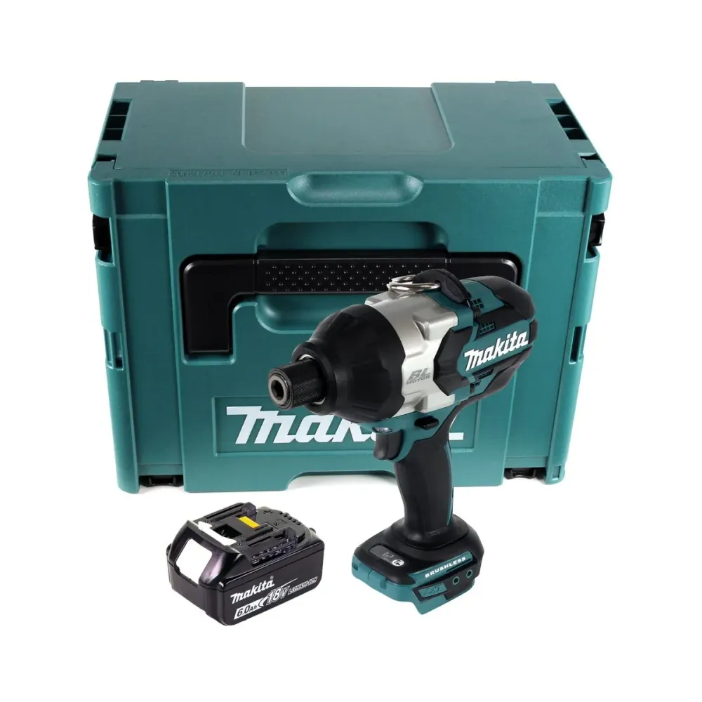 Makita DTW 800 G1J Atornillador de impacto inalámbrico 18 V 7/16" 800 Nm sin escobillas + 1x baterí 6,0 Ah + Makpac - sin...