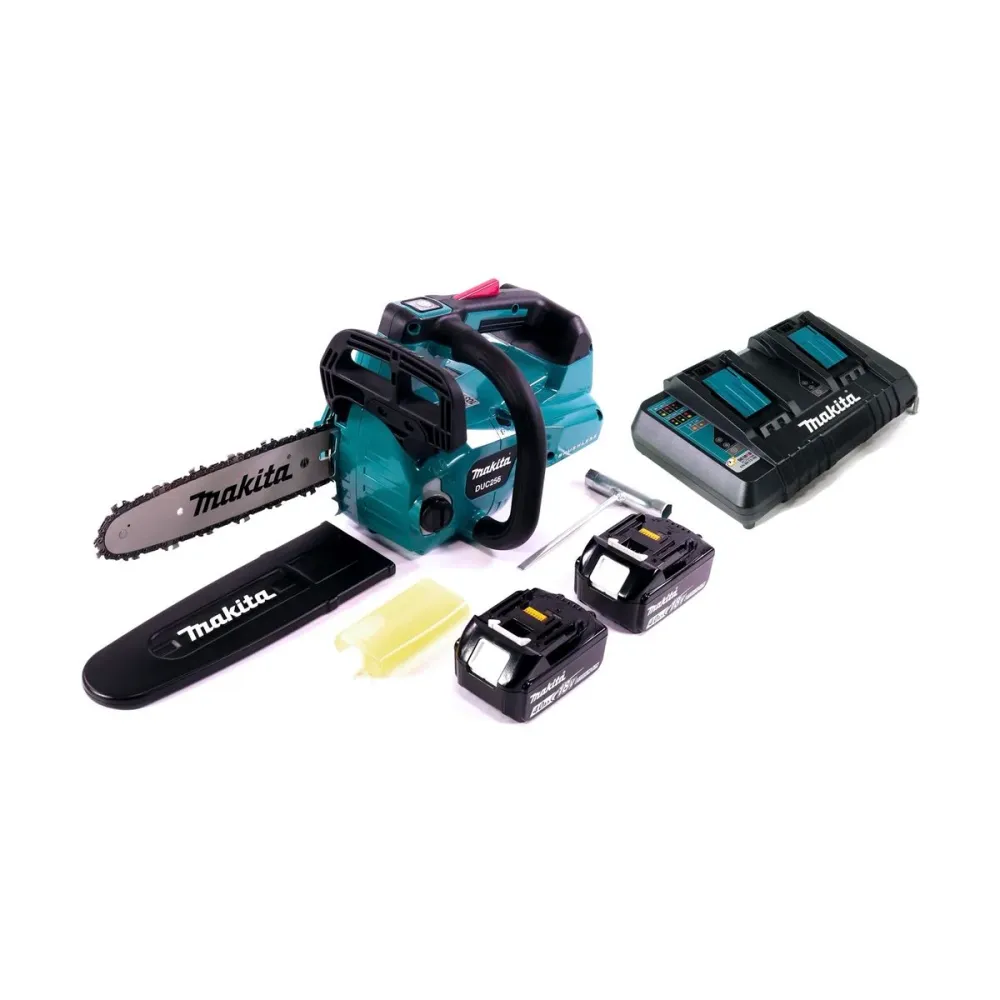 Makita DUC 256 PM Motosierra sin cable 36 V ( 2x 18 V ) Brushless 25 cm + 2x baterí 4.0 Ah + cargador doble