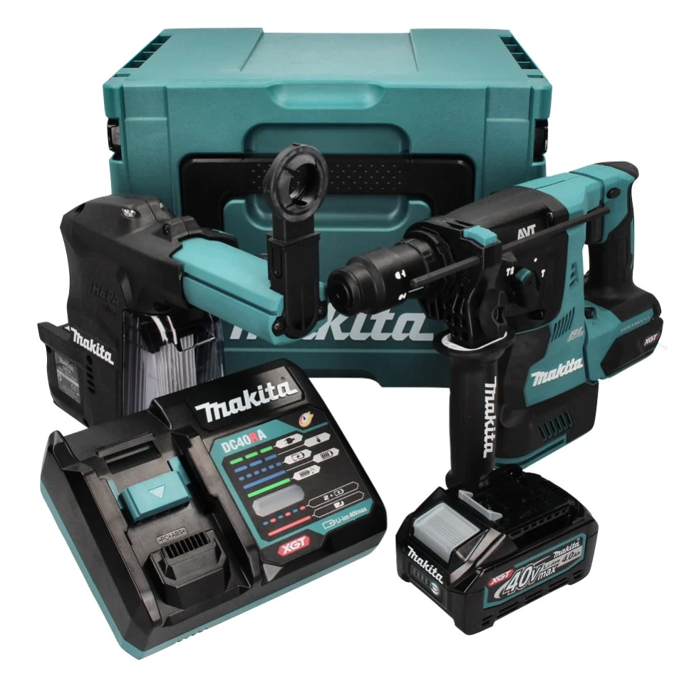 Martillo combinado baterí Makita HR 004 GM 101 40 V máx. 2,8 J SDS plus XGT Brushless + aspiración de polvo DX 14 + 1x bat...