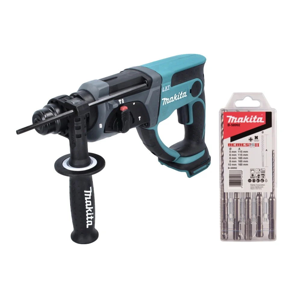 Martillo combinado inalámbrico Makita DHR 202 Z 18 V 2.0 J SDS Plus + juego de brocas de 5 piezas - sin baterí, sin cargador