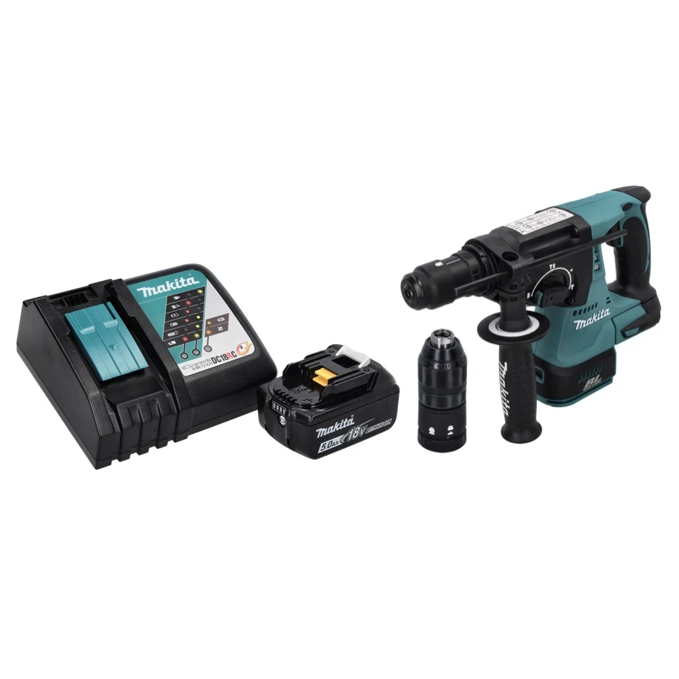 Martillo perforador baterí Makita DHR 243 RT1 18 V SDS plus Brushless + 1x baterí recargable 5.0 Ah + cargador