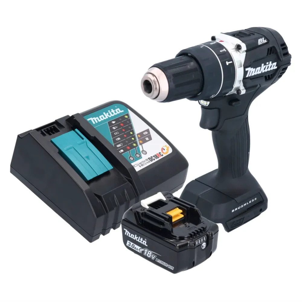 Martillo perforador sin cable Makita DHP 484 RF1B 18 V 54 Nm Negro sin escobillas + 1x baterí 3.0 Ah + cargador