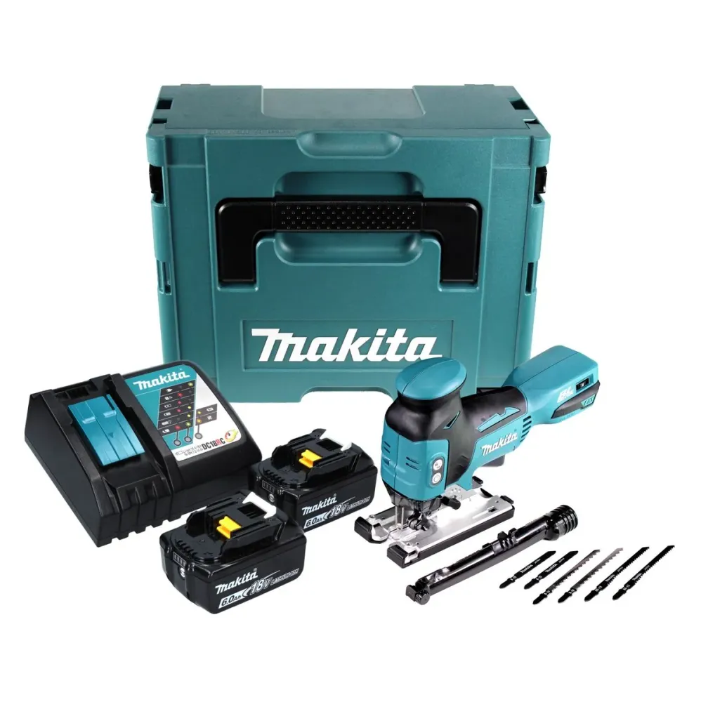 Sierra de calar pendular sin cable Makita DJV 181 RGJ 18 V + 2x baterías 6,0 Ah + cargador + maletín Makpac