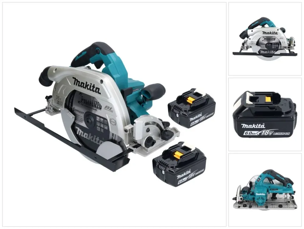 Sierra circular baterí Makita DHS 900 G2U 36 V (2x 18 V) 235 mm sin escobillas + 2x baterí 6,0 Ah + adaptador Bluetooth -...