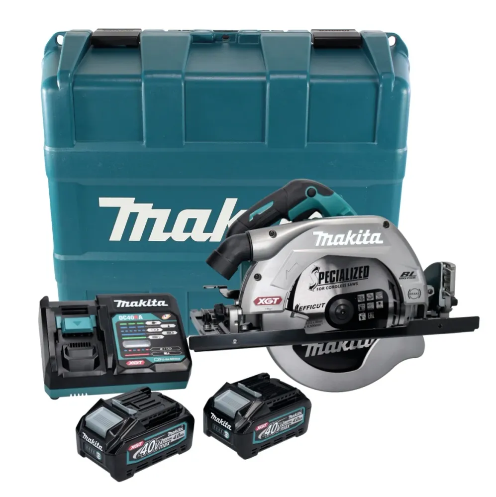 Sierra circular de mano baterí Makita HS 009 GM201 XGT 40 V máx. 235 mm sin escobillas + 2 baterías 4,0 Ah + cargador + es...