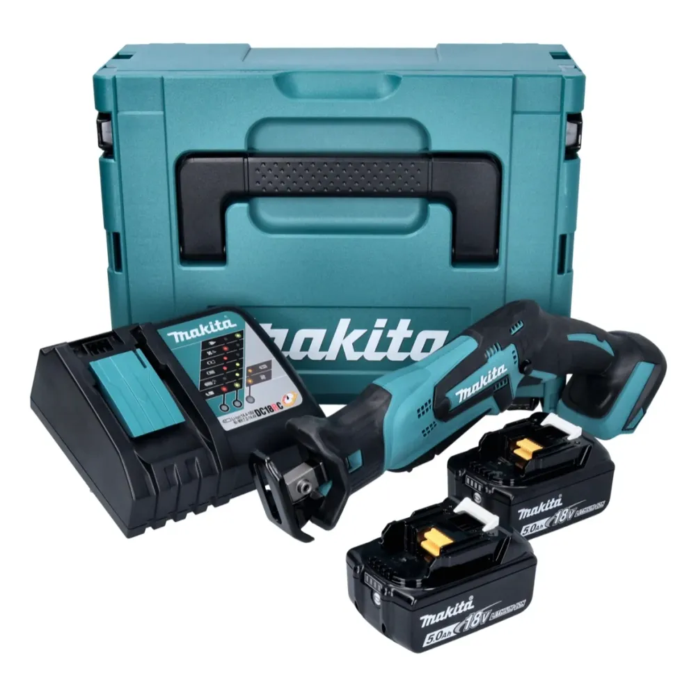 Sierra sable sin cable Makita DJR 185 RTJ 18 V + 2x baterí recargable 5,0 Ah + cargador + Makpac