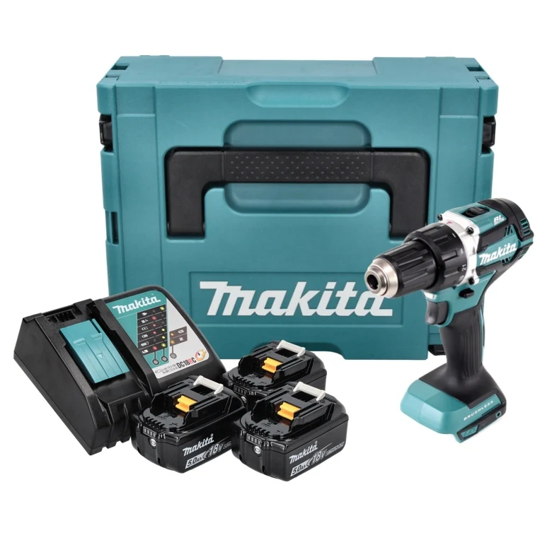 Taladro atornillador baterí Makita DDF 484 RT3J 18 V 54 Nm sin escobillas + 3x baterí recargable 5,0 Ah + cargador + Makpac
