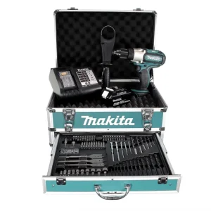 Taladro atornillador inalámbrico Makita DDF 451 SMX4 18 V 80 Nm + 1x baterí 4,0 Ah + cargador + 70 piezas. Juego de brocas...