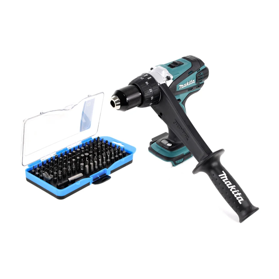 Taladro atornillador inalámbrico Makita DDF 458 Z 18 V 91 Nm + juego de puntas 100 piezas - sin baterí, sin cargador