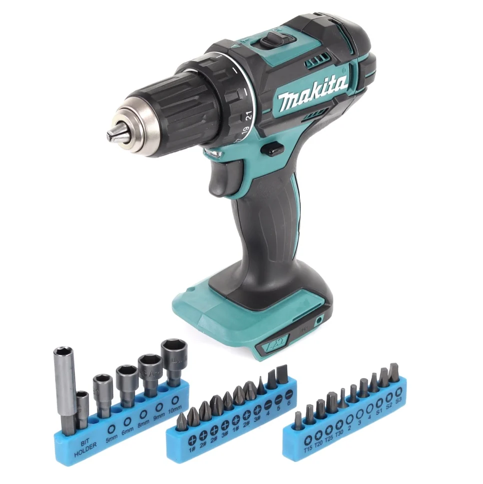 Taladro atornillador inalámbrico Makita DDF 482 Z 18 V 62 Nm + juego de llaves de vaso de 26 piezas - sin baterí, sin carg...