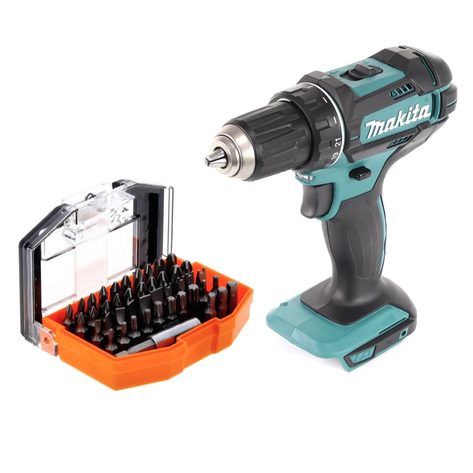 Taladro atornillador inalámbrico Makita DDF 482 Z 18 V 62 Nm + juego de puntas 44 piezas - sin baterí, sin cargador