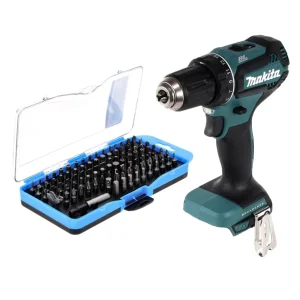 Taladro atornillador inalámbrico Makita DDF 485 Z 18 V 50 Nm sin escobillas + juego de puntas de 100 piezas - sin baterí,...