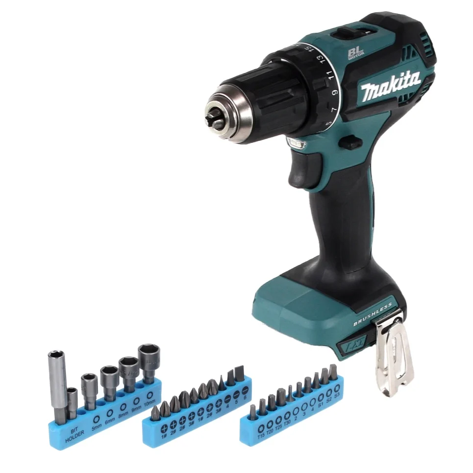 Taladro atornillador inalámbrico Makita DDF 485 Z 18 V 50 Nm sin escobillas + juego de llaves de vaso de 26 piezas - sin b...