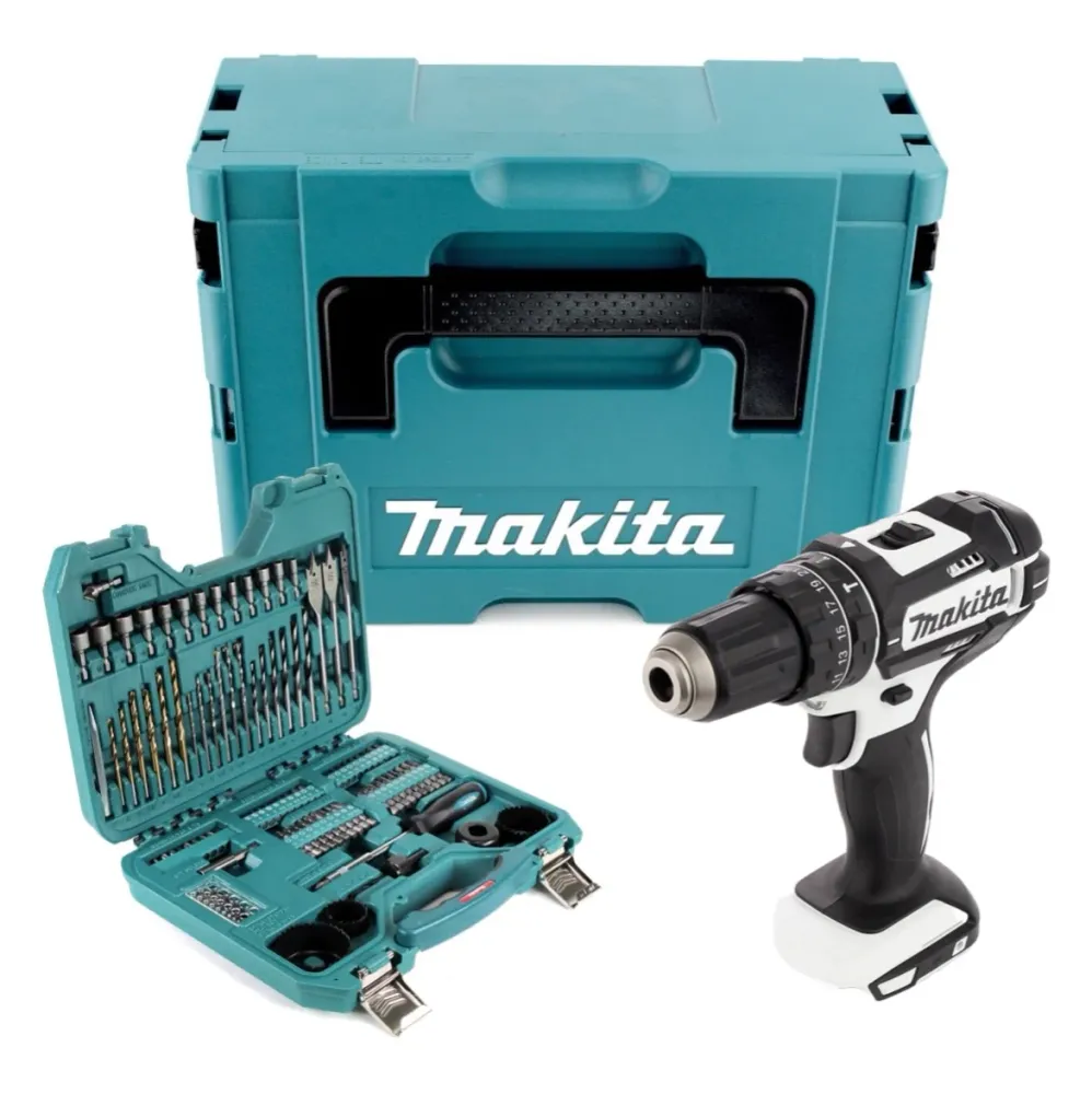 Taladro de impacto inalámbrico Makita DHP 482 ZJW 18 V 62 Nm + juego de broca y taladro de 101 piezas - sin baterí, sin ca...