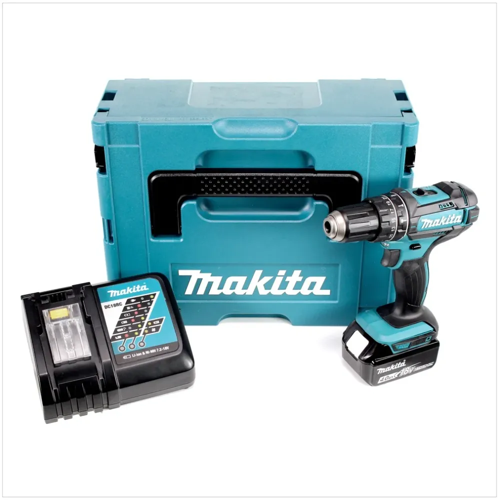 Taladro de impacto sin cable Makita DHP 482 RM1J 18V 62Nm en Makpac + 1x baterí 4.0 Ah + cargador