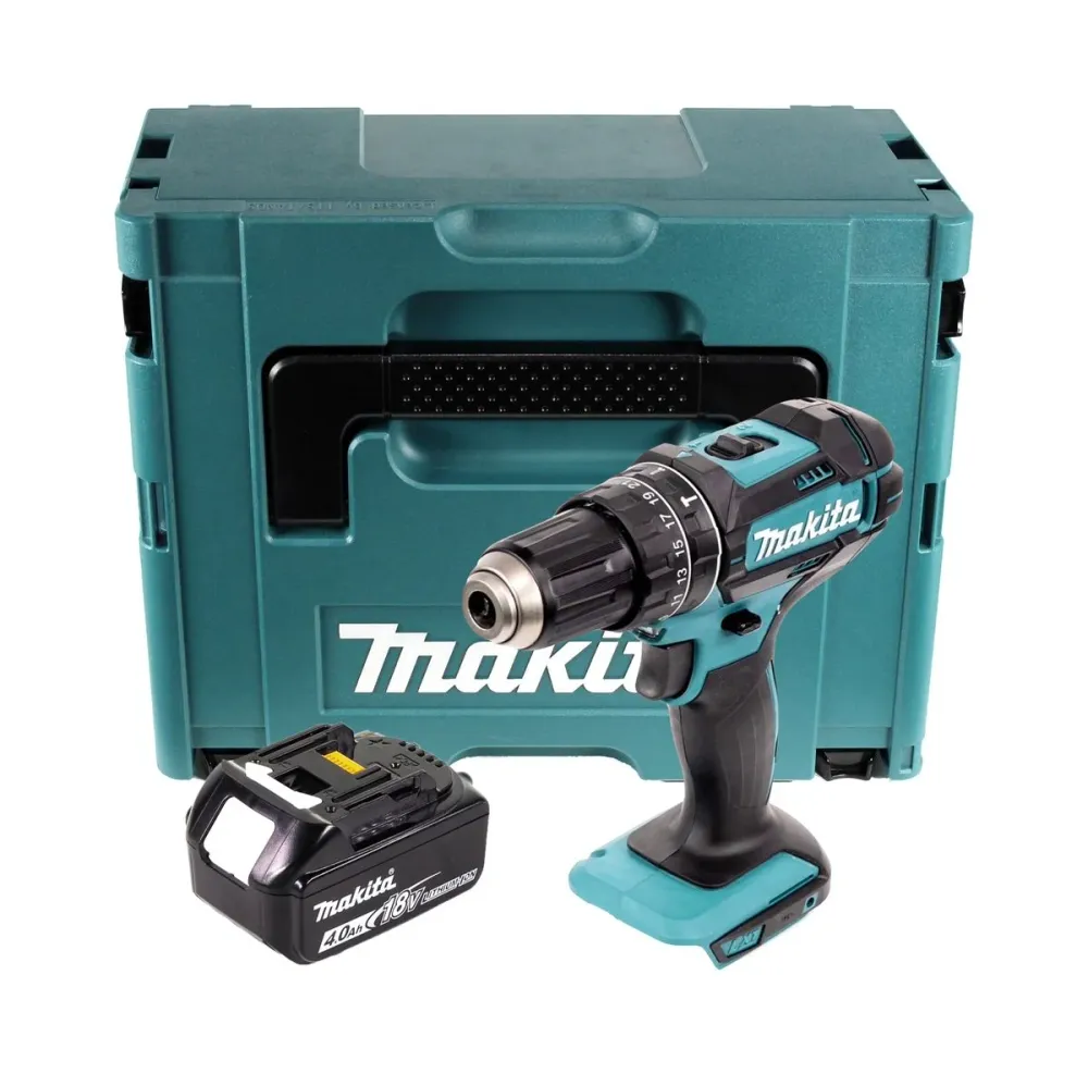 Taladro de percusión sin cable Makita DHP 482 M1J 18 V 62 Nm + 1x baterí recargable 4,0 Ah + Makpac - sin cargador